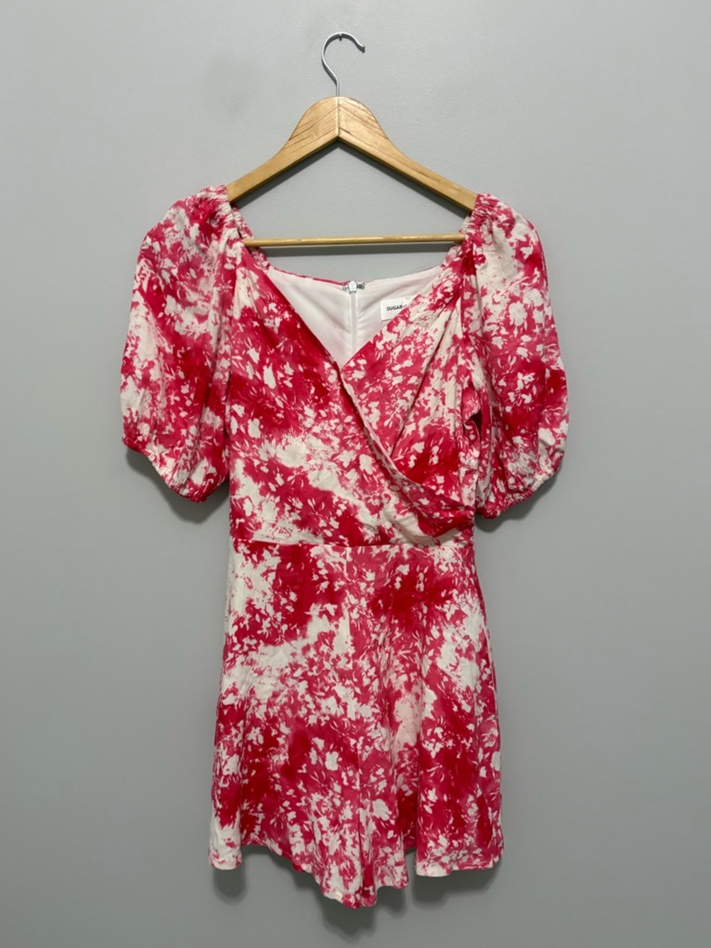 Sugar Lips Pink Watercolor Flowers Summer Spring Flirty Puff Sleeve Romper